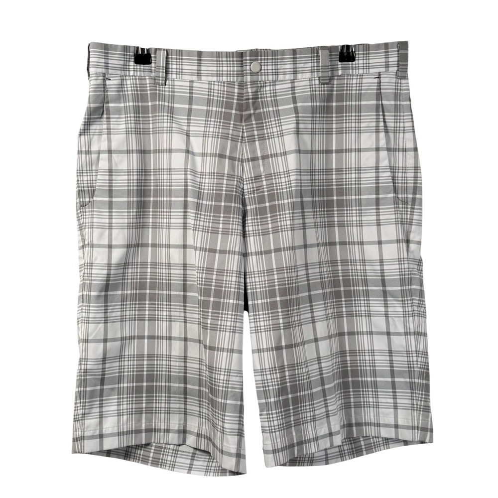Nike Golf Tour Performance Grey White Plaid Dri-FIT Chino Stretch Shorts Mens 34